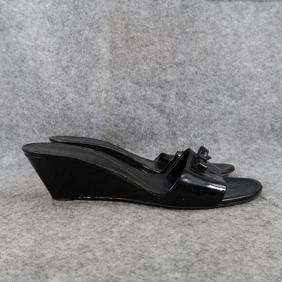 Enzo Angiolini Shoes Womens 7.5 Sandals Wedge Slip On Fashion Classic Black Bow - Picture 1 of 13